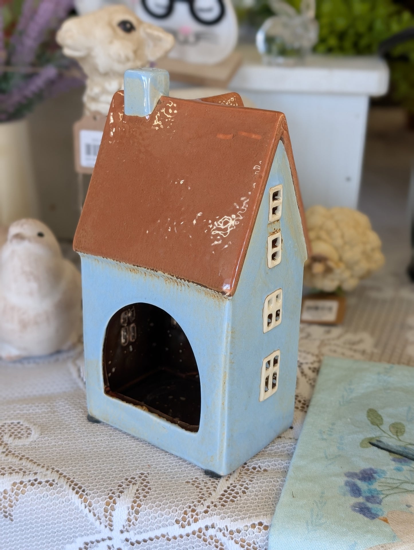 Blue Ceramic Candle House