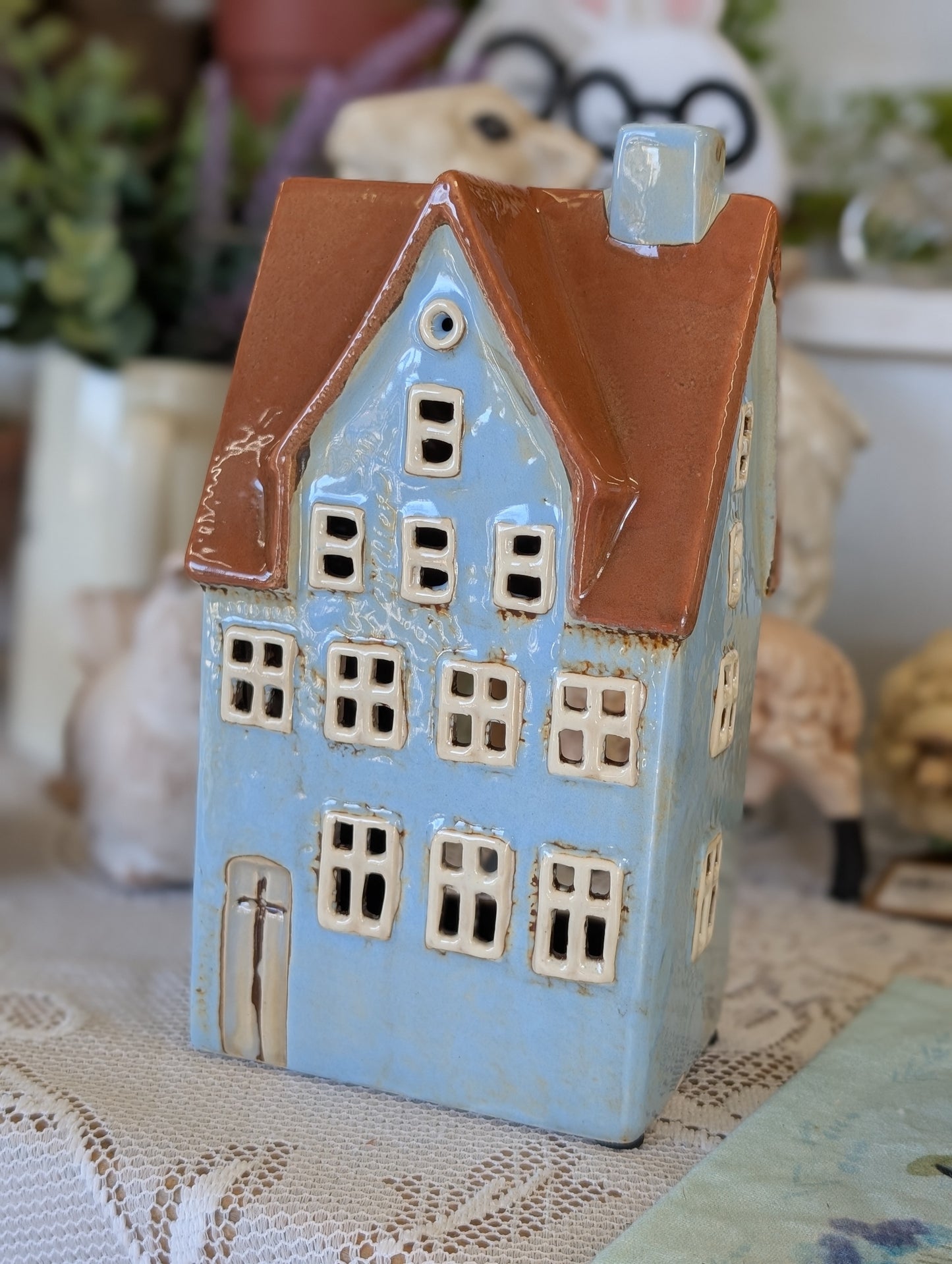 Blue Ceramic Candle House
