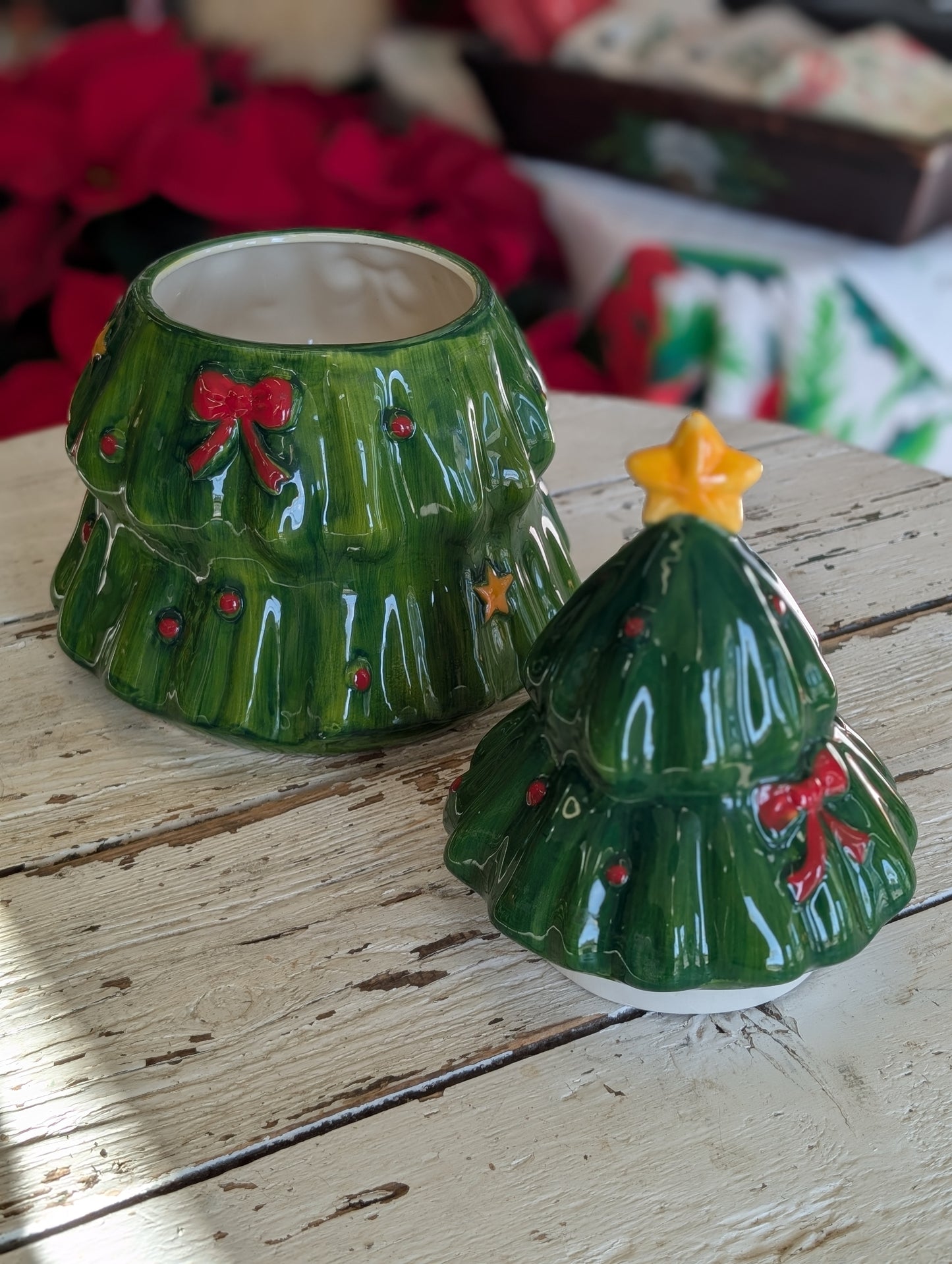 Ceramic cookie Jar tree with bows