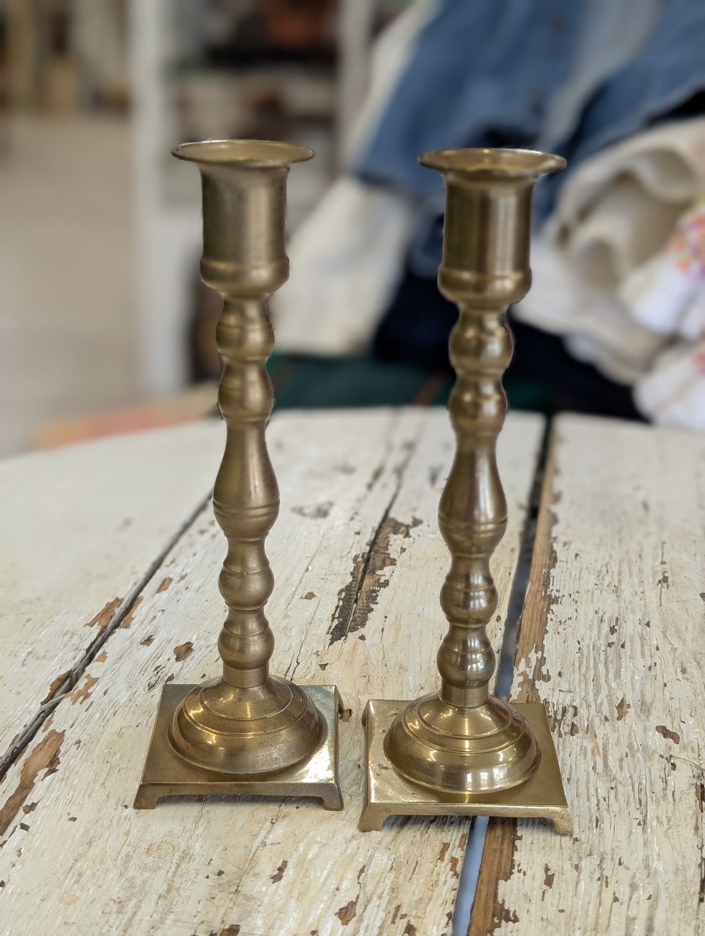 Set of brass plated candle stick