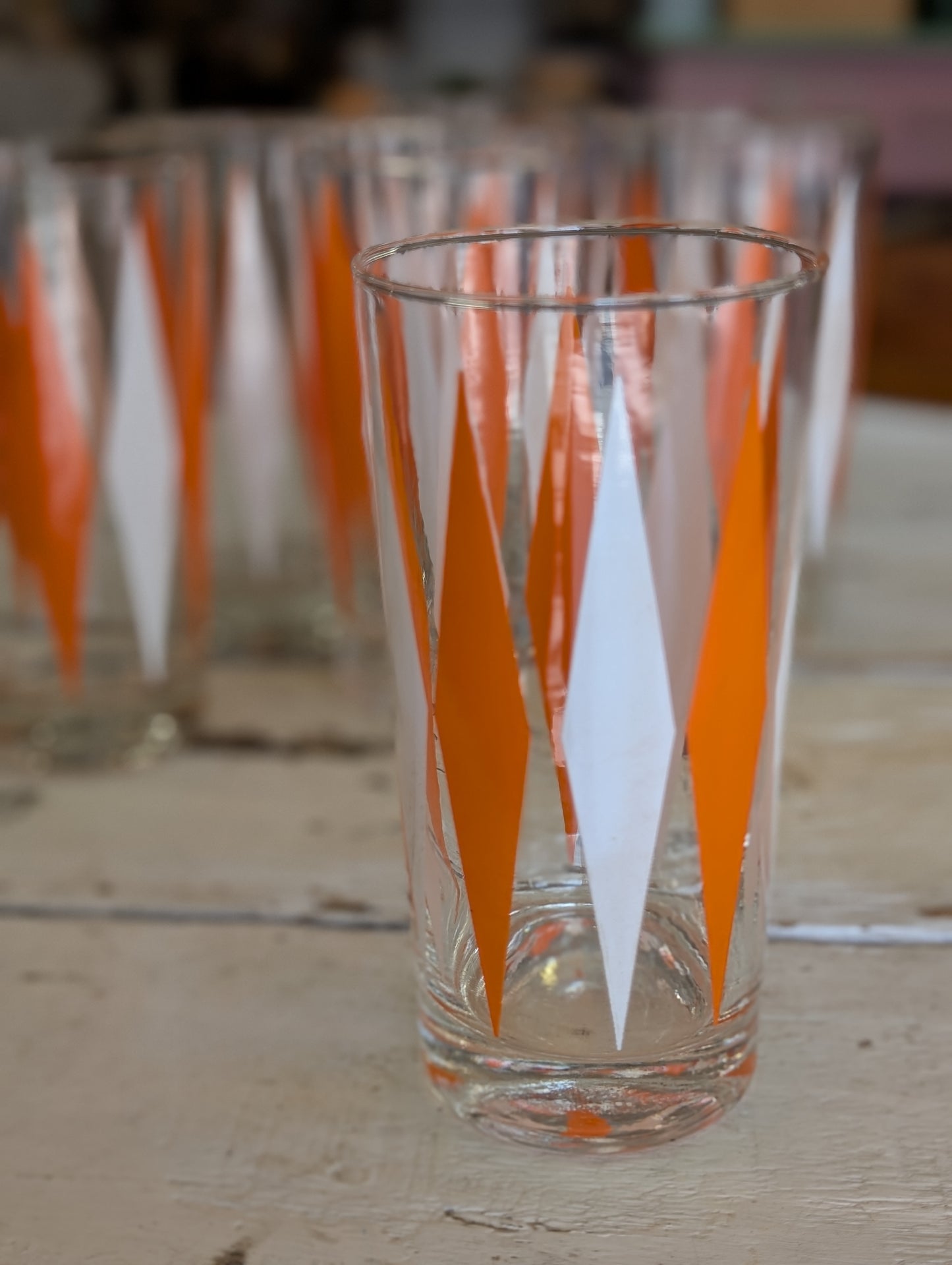 Orange / white vintage glass set of 6
