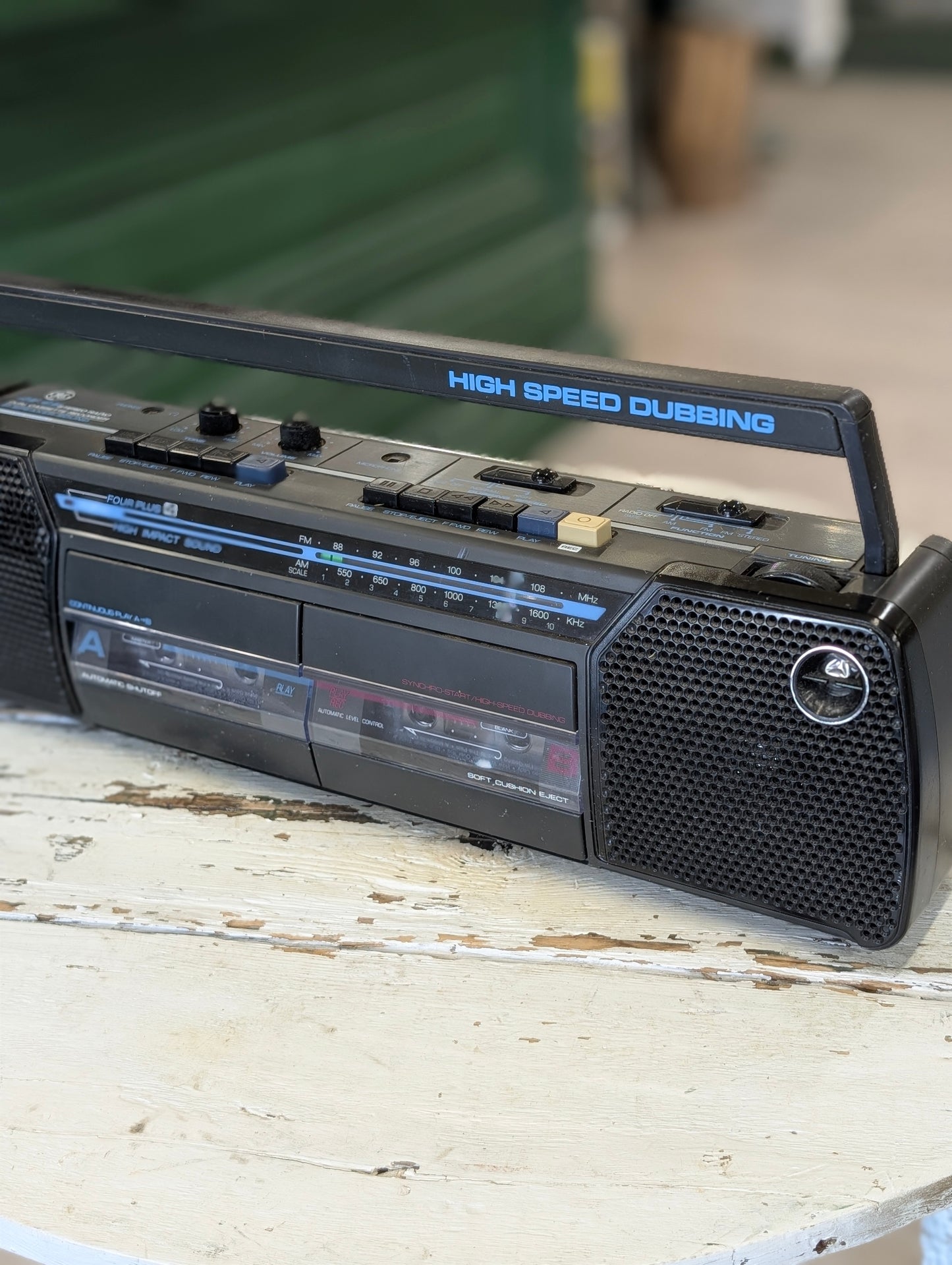 GE "FOUR PLUS 4" AM/FM stereo radio dual cassette recorder