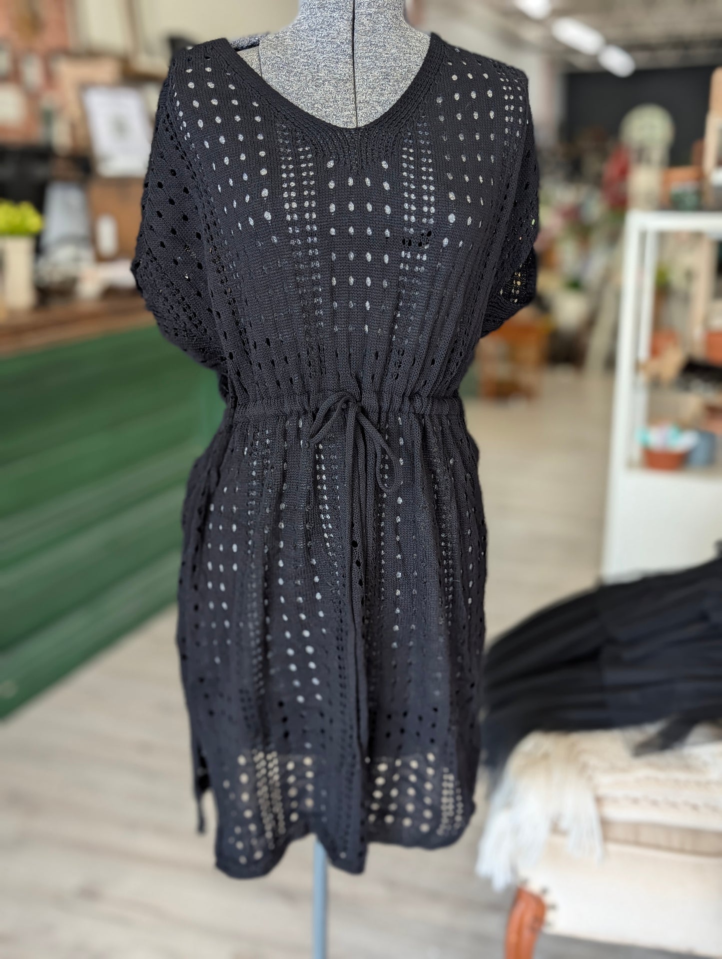Black crochet pullover