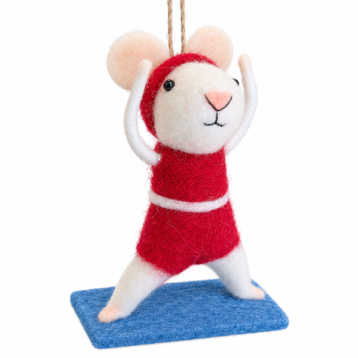 Felt mouse on yoga mat ornament,