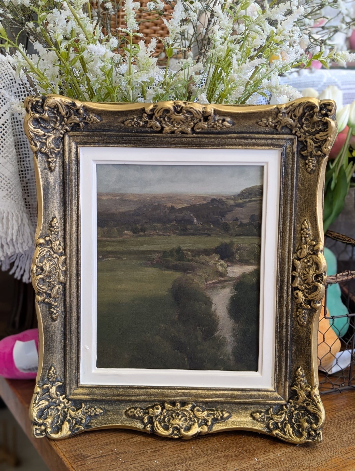 Green fields framed art