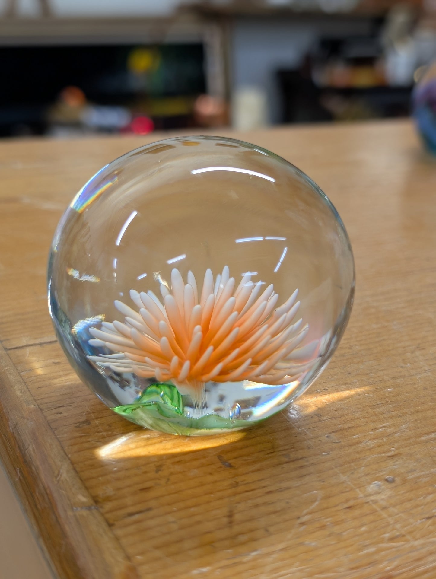 Glass flower paper weight
