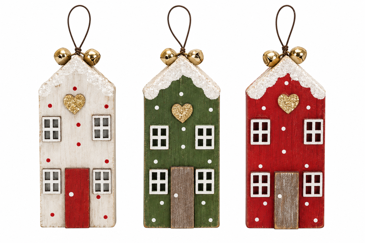 painted wood scandi house ornament