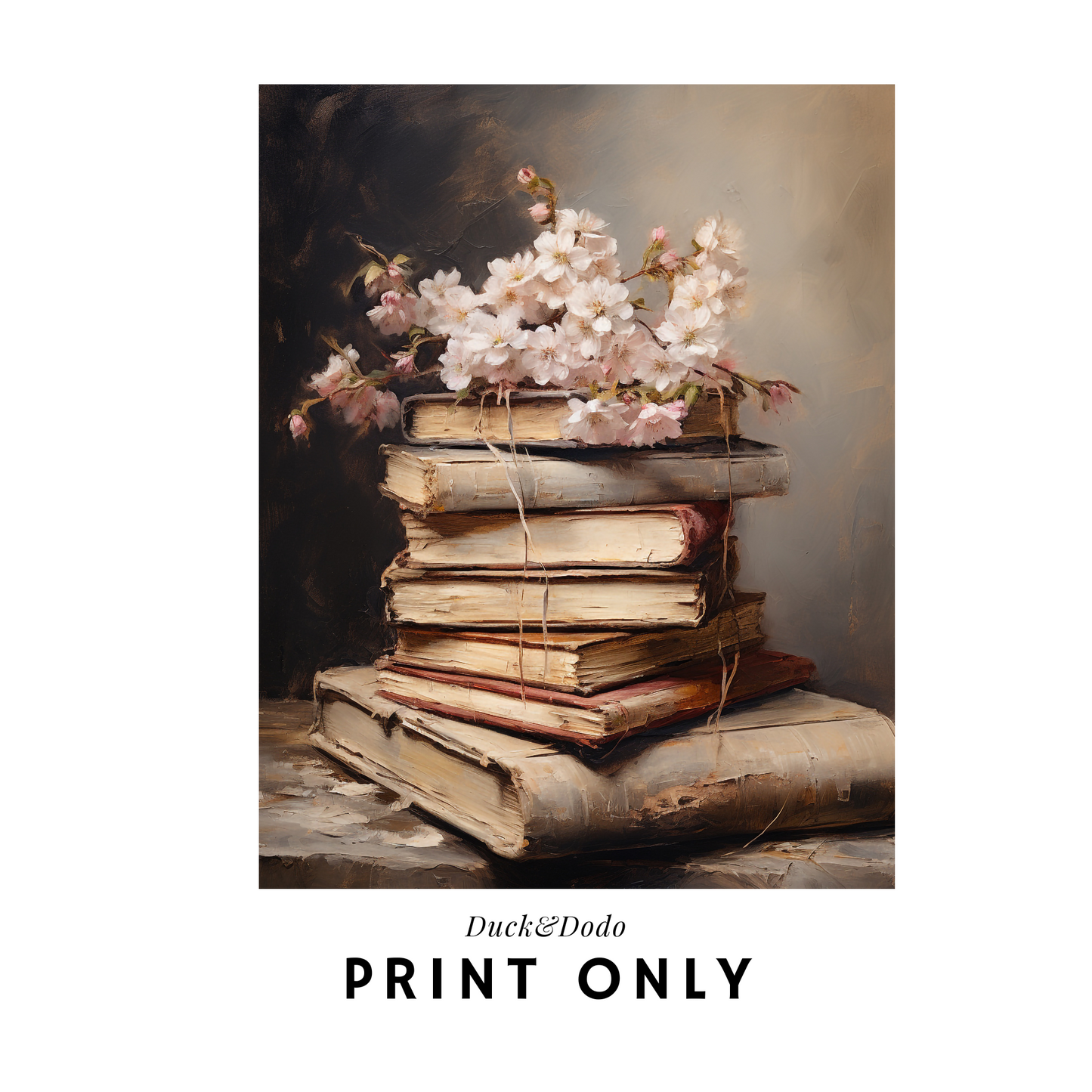 Pink Flower Bookstack Print