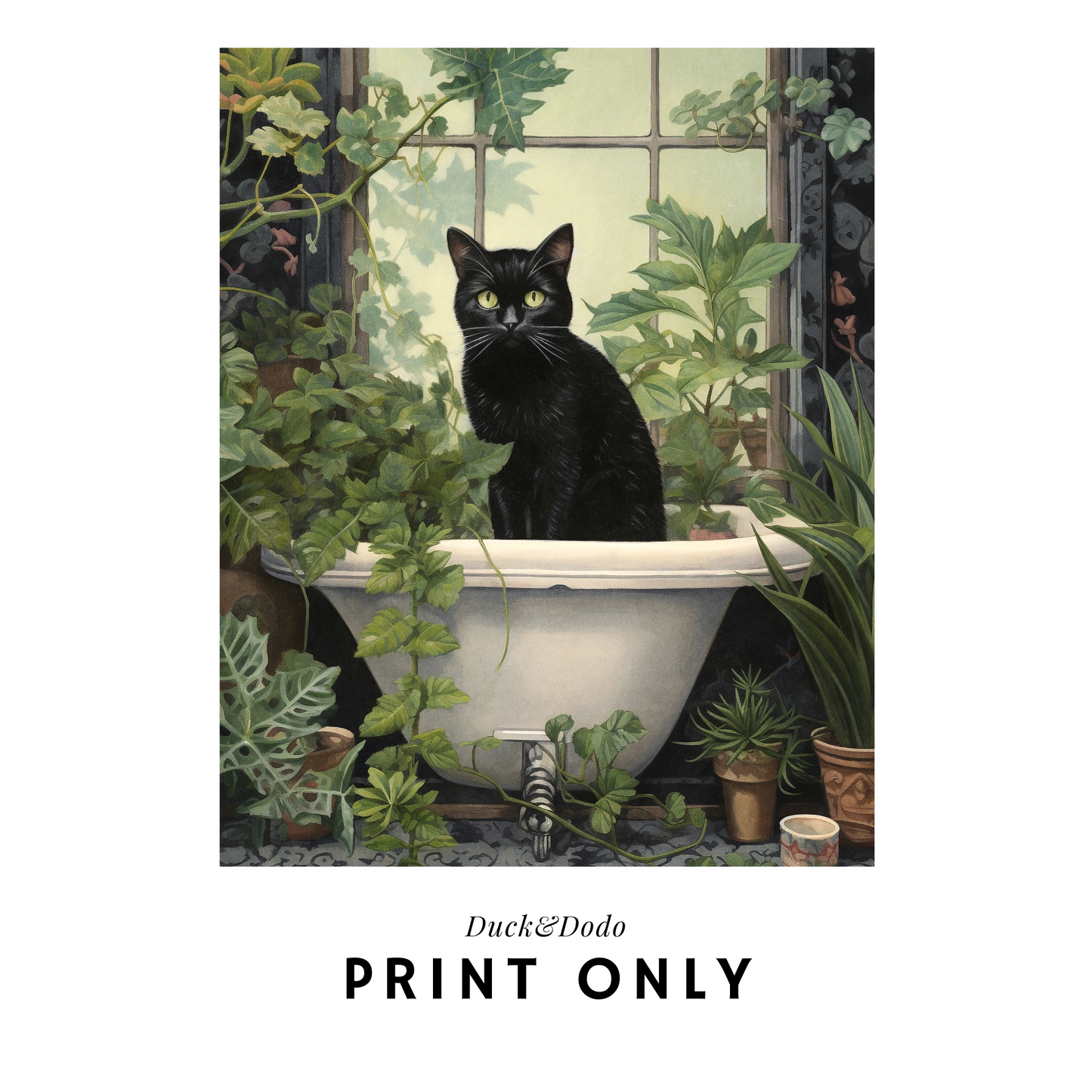 Black Cat in Tub Print