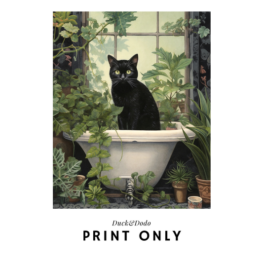 Black Cat in Tub Print