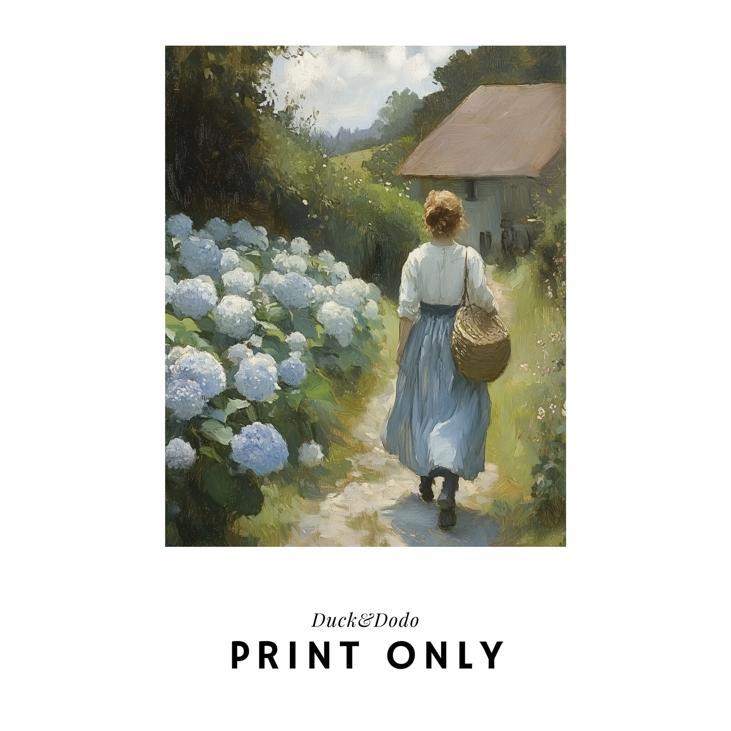 Lady in Hydrangea Garden Print