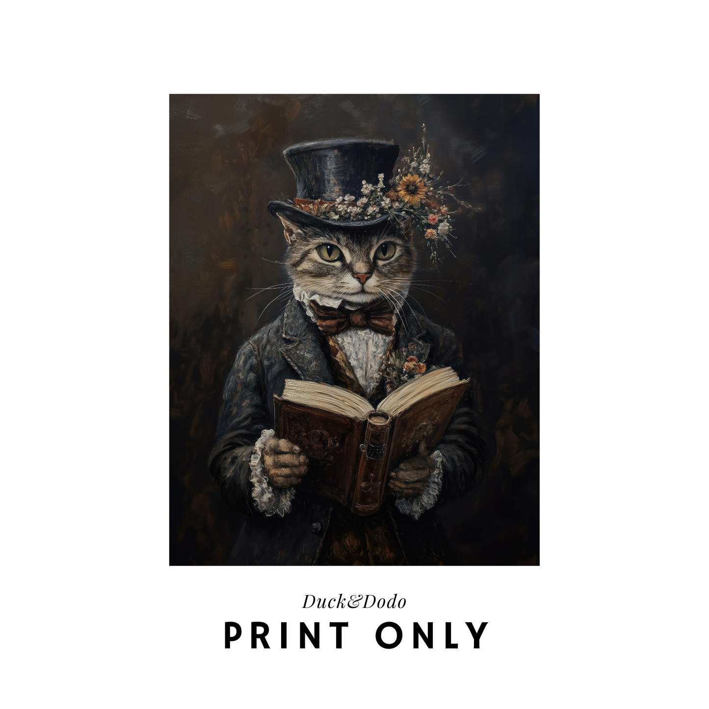 cat with book print