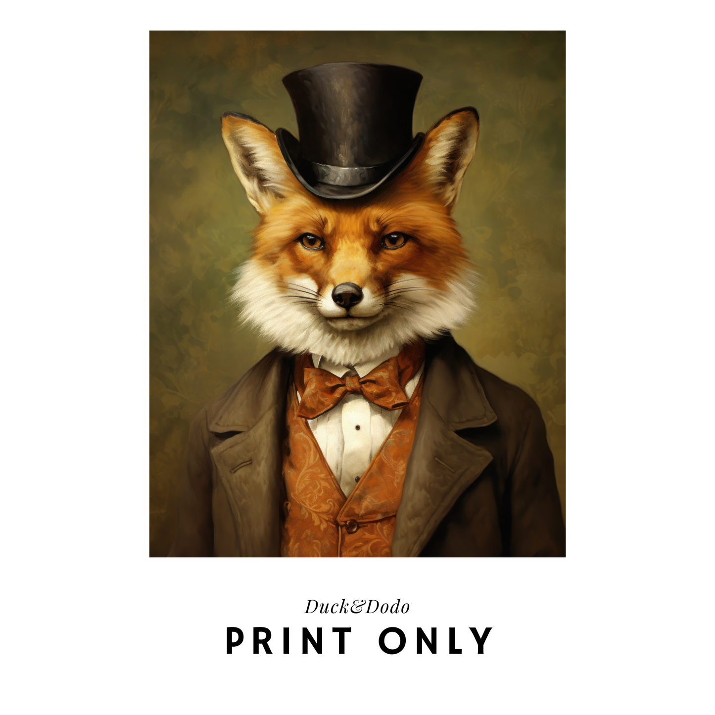 Dapper Fox with a top hat Portrait Print