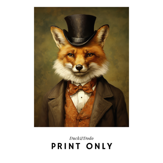 Dapper Fox with a top hat Portrait Print