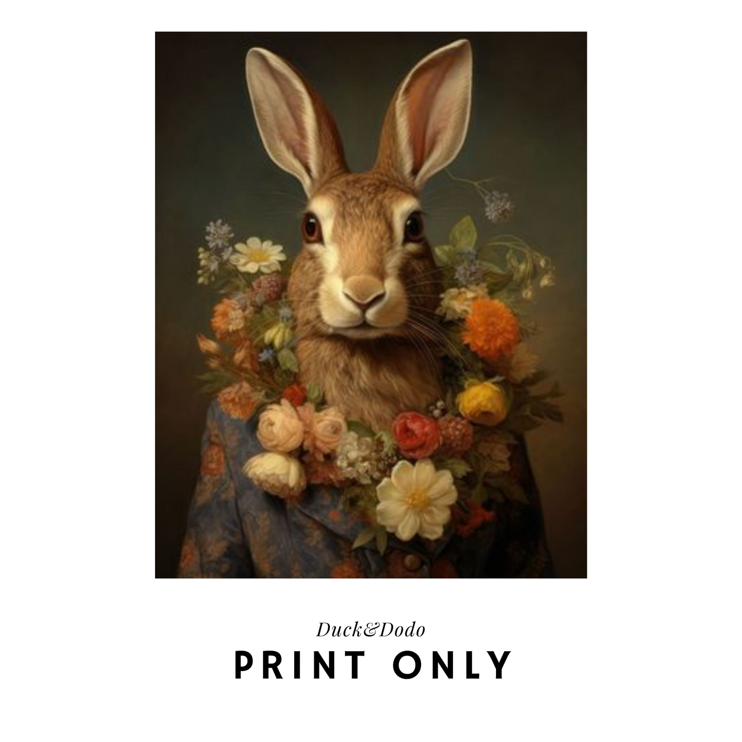 Hare with Flower wreath Portrait Print