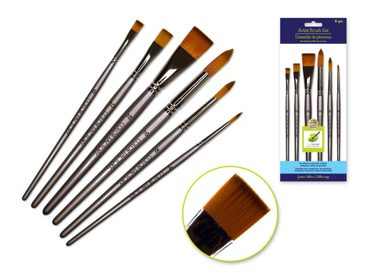 Silver Set x6 Wood Handle/Nylon Hair