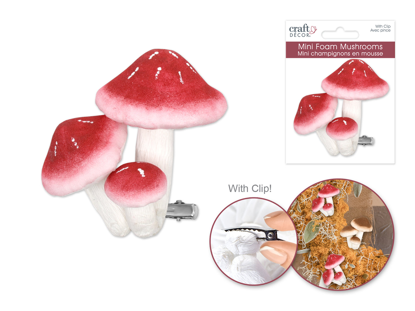 Mini Foam Red Mushrooms With Clip - 3 pc