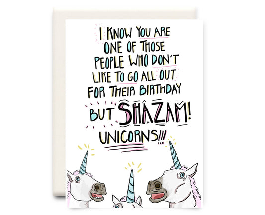 Shazam! Unicorns! Birthday Card