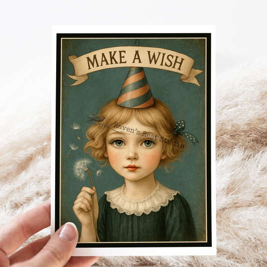 Birthday Card. Charming Vintage Girl
