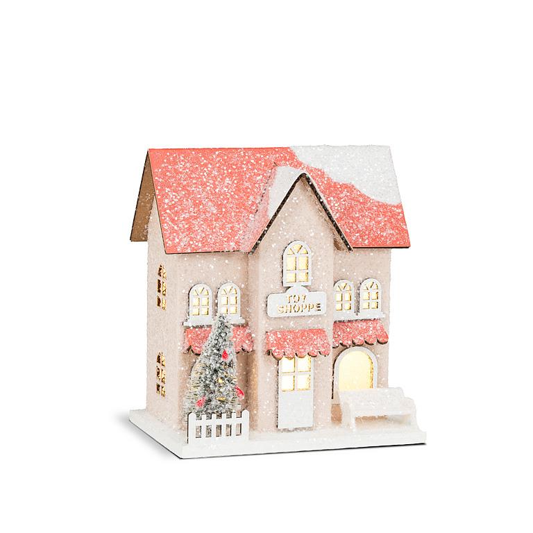 Small Snowy Pink Glitter Toy Shop w/LED lights