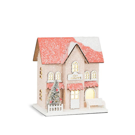 Small Snowy Pink Glitter Toy Shop w/LED lights