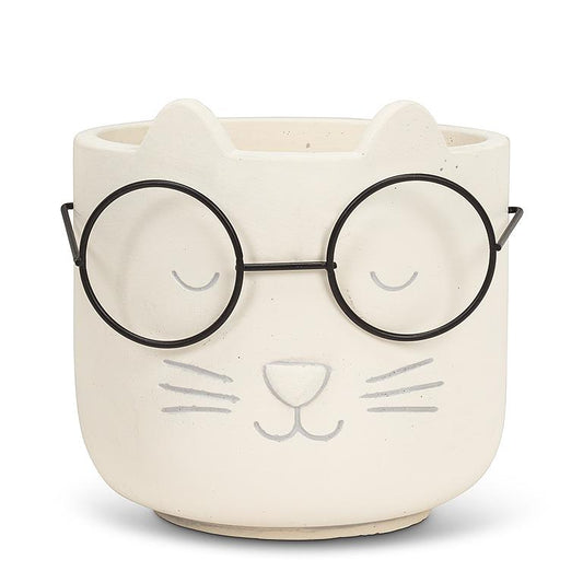 Cat Face Planter w/Glasses