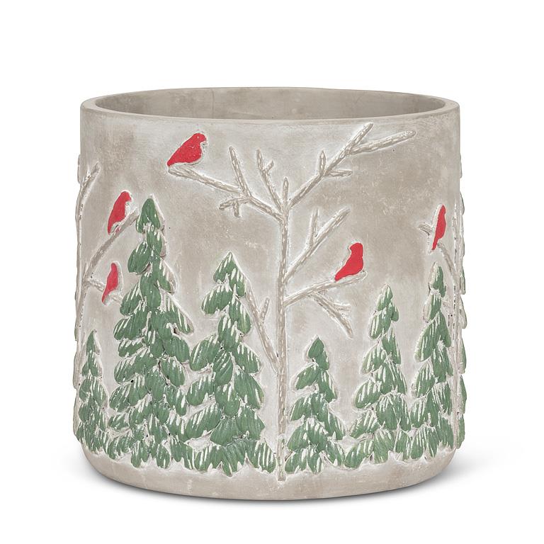 Medium Winter Forest w/Cardinals Planter