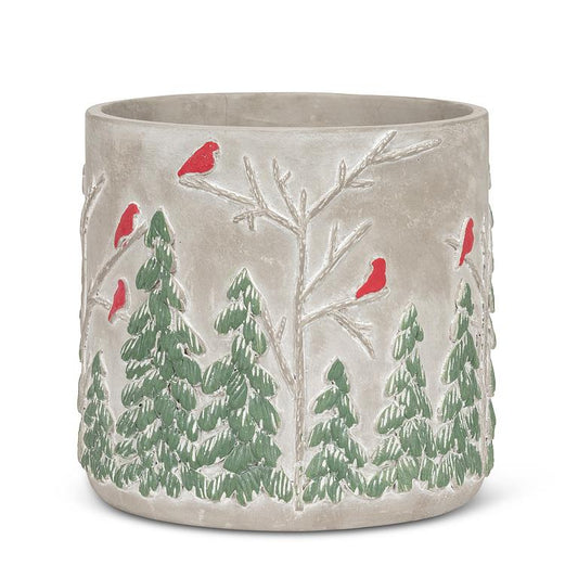 Medium Winter Forest w/Cardinals Planter