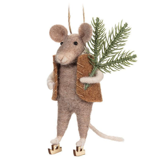 Skating Mouse w/Tree Orn-5"H