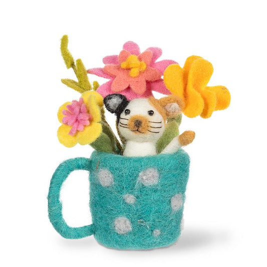 Kitten & Flowers in Blue Mug