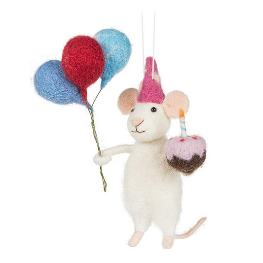 Birthday Mouse w/Balloons & Cake