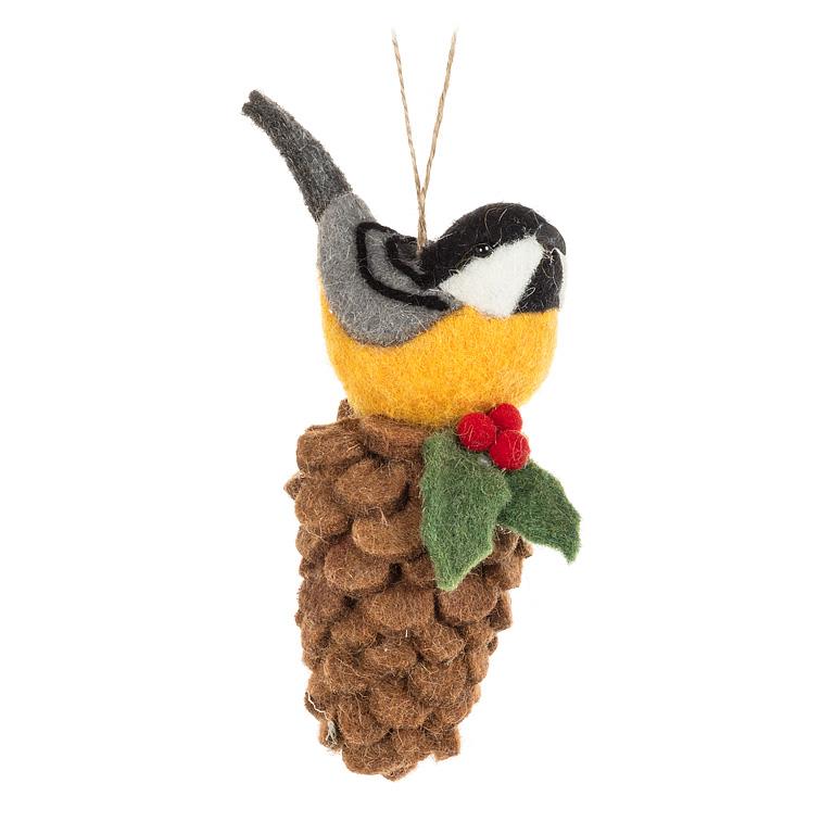 Bird on Pinecone Ornament