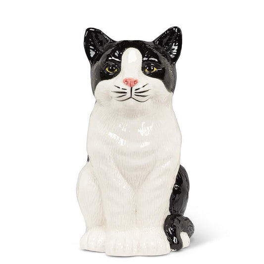 Sitting Cat Vase-Blk/Wht