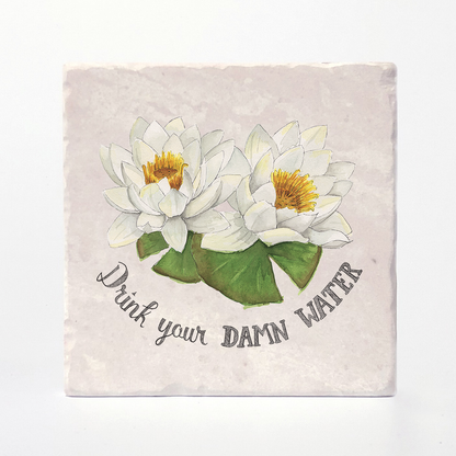 Drink Your Damn Water - Naughty Florals Coaster