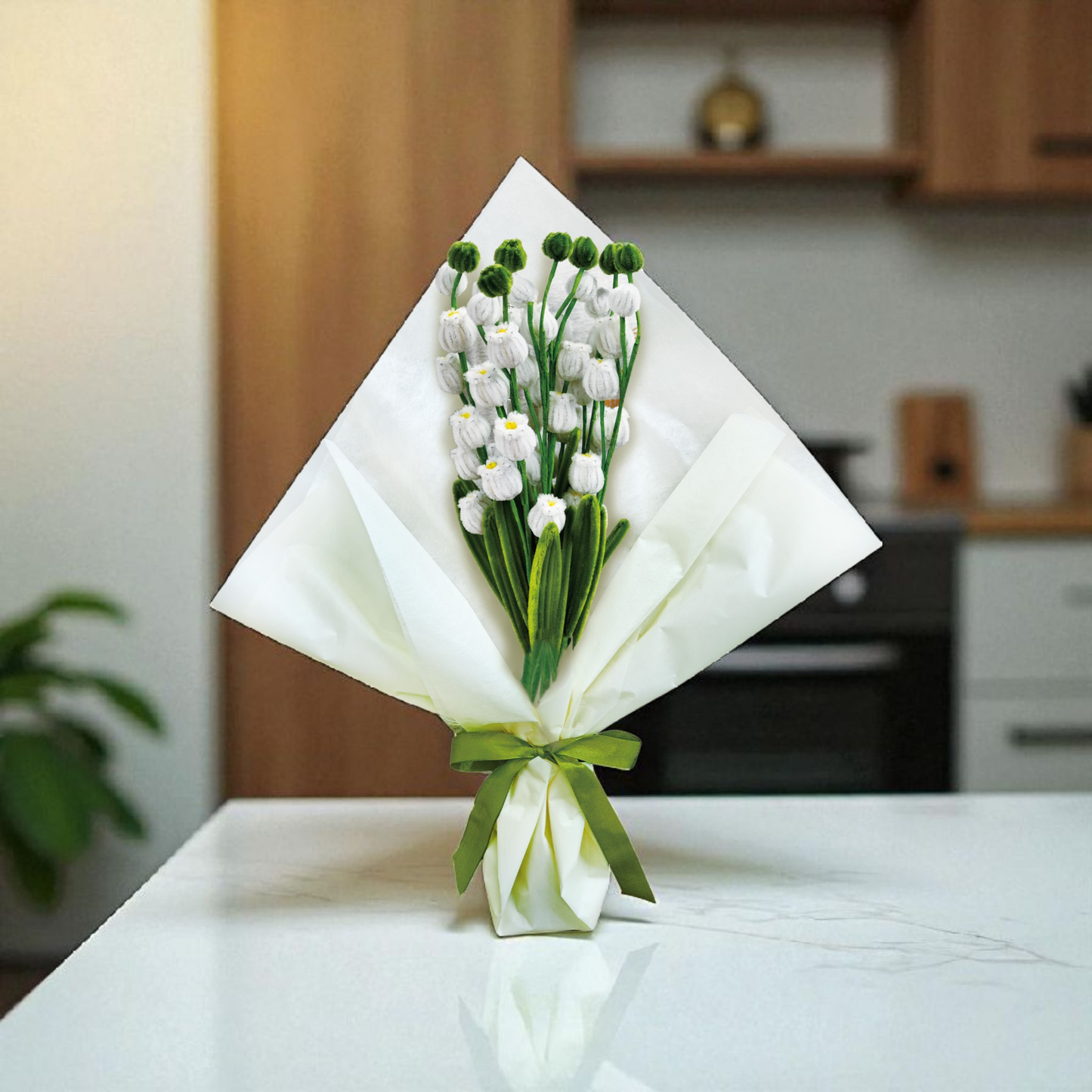 DIY Chenille Flower Bouquet Kit – White Tulip