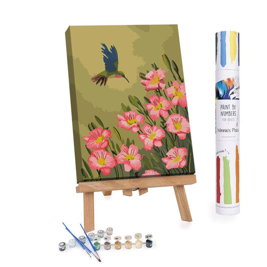 Hummingbird Pink Flowers Paint by Numbers Kit - Christmas 2024 Gift: Without Frame