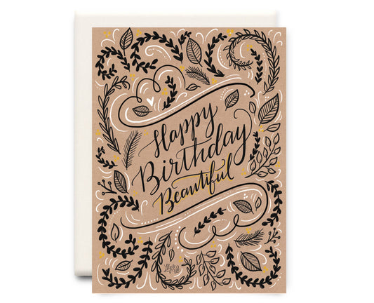 Brown Paper Birthday Floral  Card