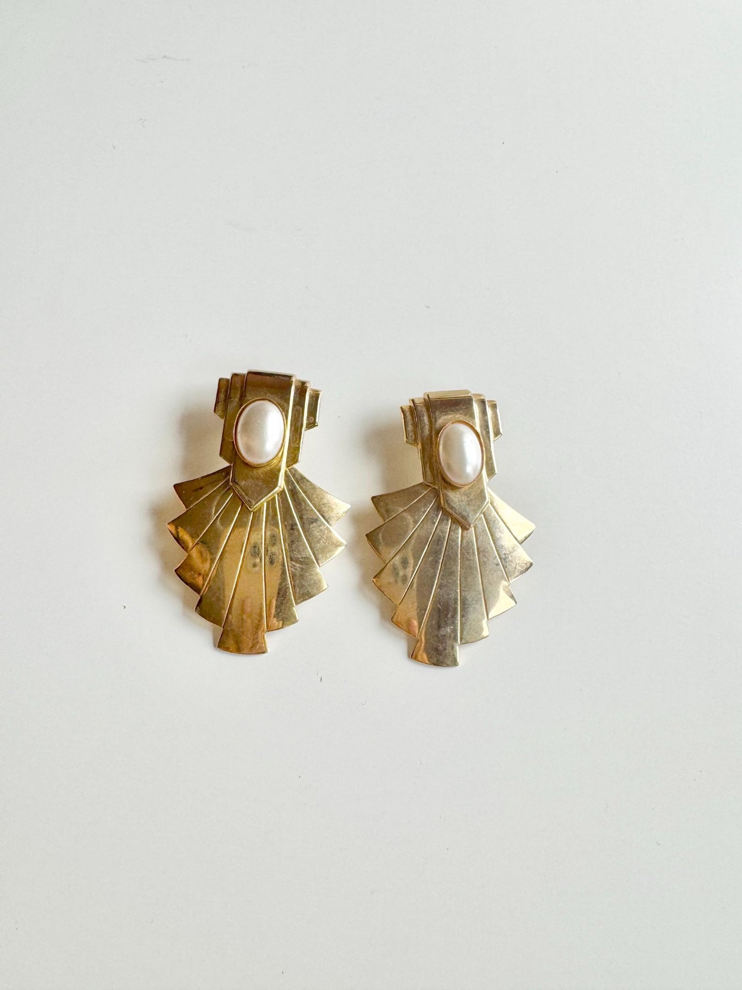 Vintage 80's Faux Pearl Art Deco Drop Earrings - 1