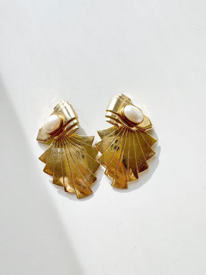 Vintage 80's Faux Pearl Art Deco Drop Earrings - 2