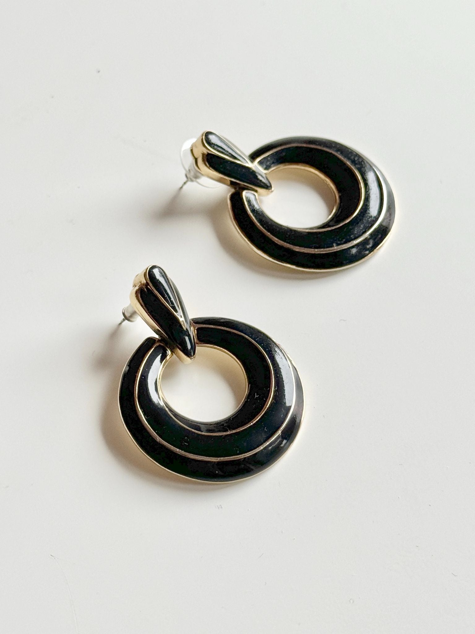 Vintage 80's Unsigned Enamel Art Deco Earrings - 3