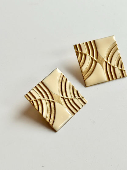 Vintage 80's Unsigned Gold Enamel Earrings - 3