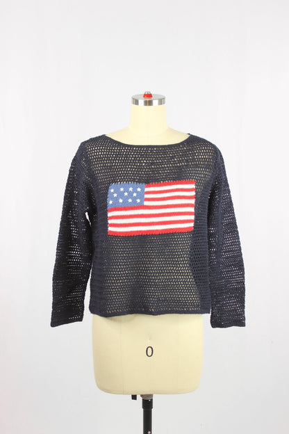 Vintage NORTON STUDIO Crochet USA Flag Sweater - 1