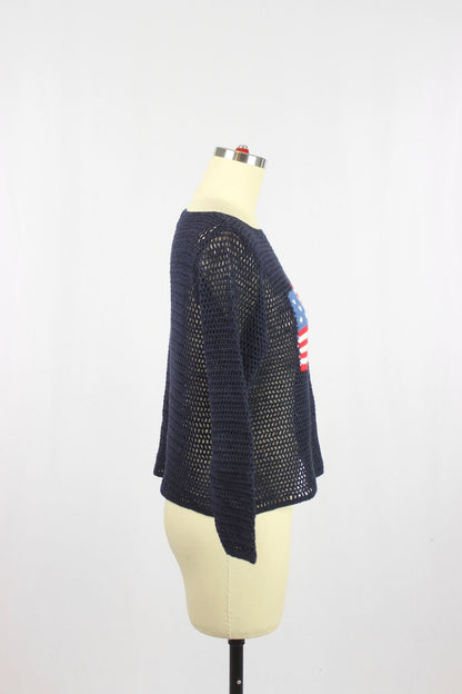 Vintage NORTON STUDIO Crochet USA Flag Sweater - 2