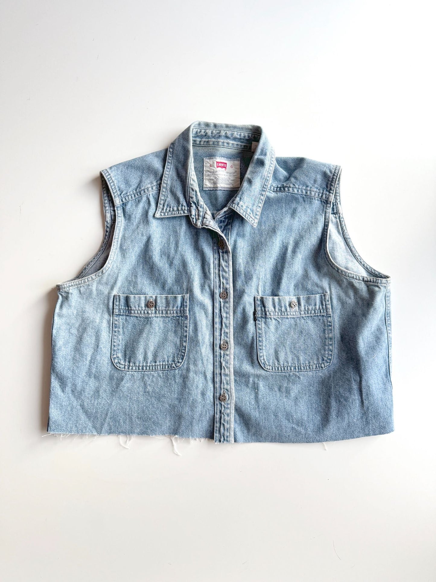 Vintage 2000's LEVI'S Denim Cropped Shirt, Size L - 1