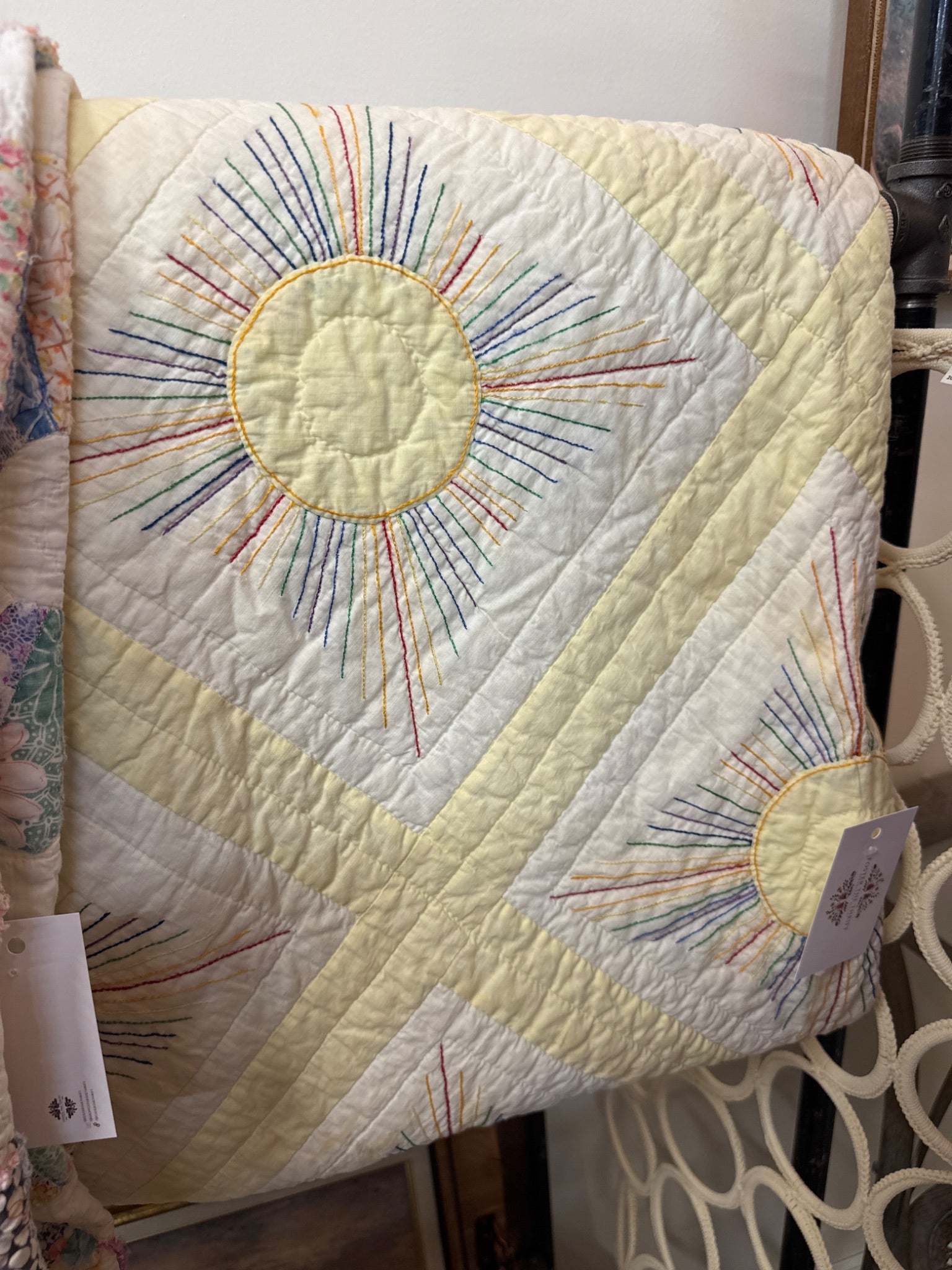 Sun embroidered quilt handmade with minor flaws - 1