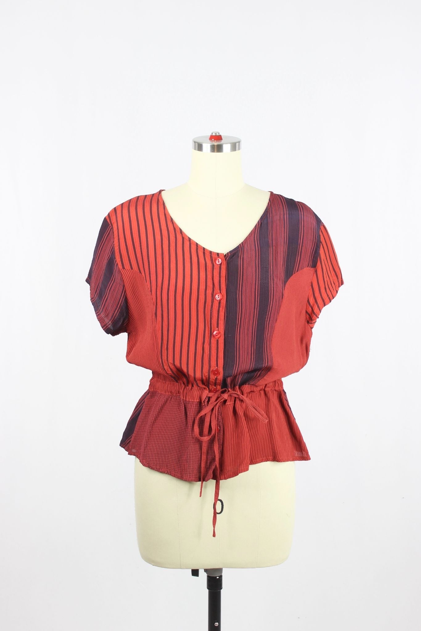 Vintage 80's RAINDROPS Red Blouse, Size M - 1