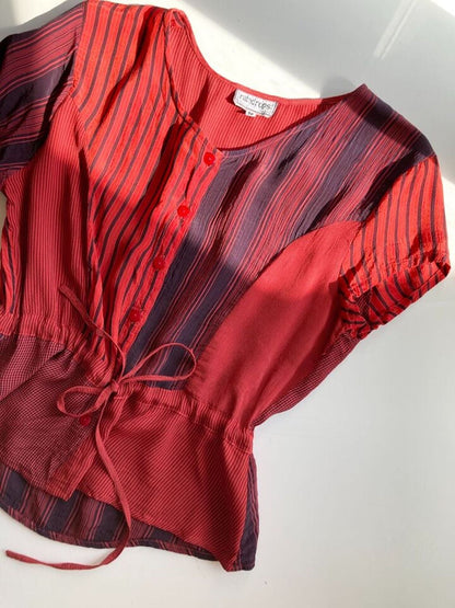 Vintage 80's RAINDROPS Red Blouse, Size M - 4