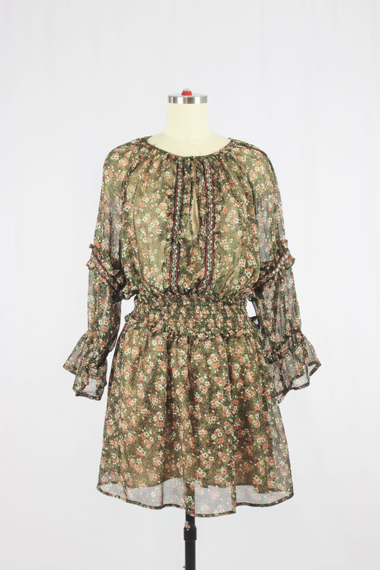 ZARA Floral Peasant Mini Dress, Size M - 1