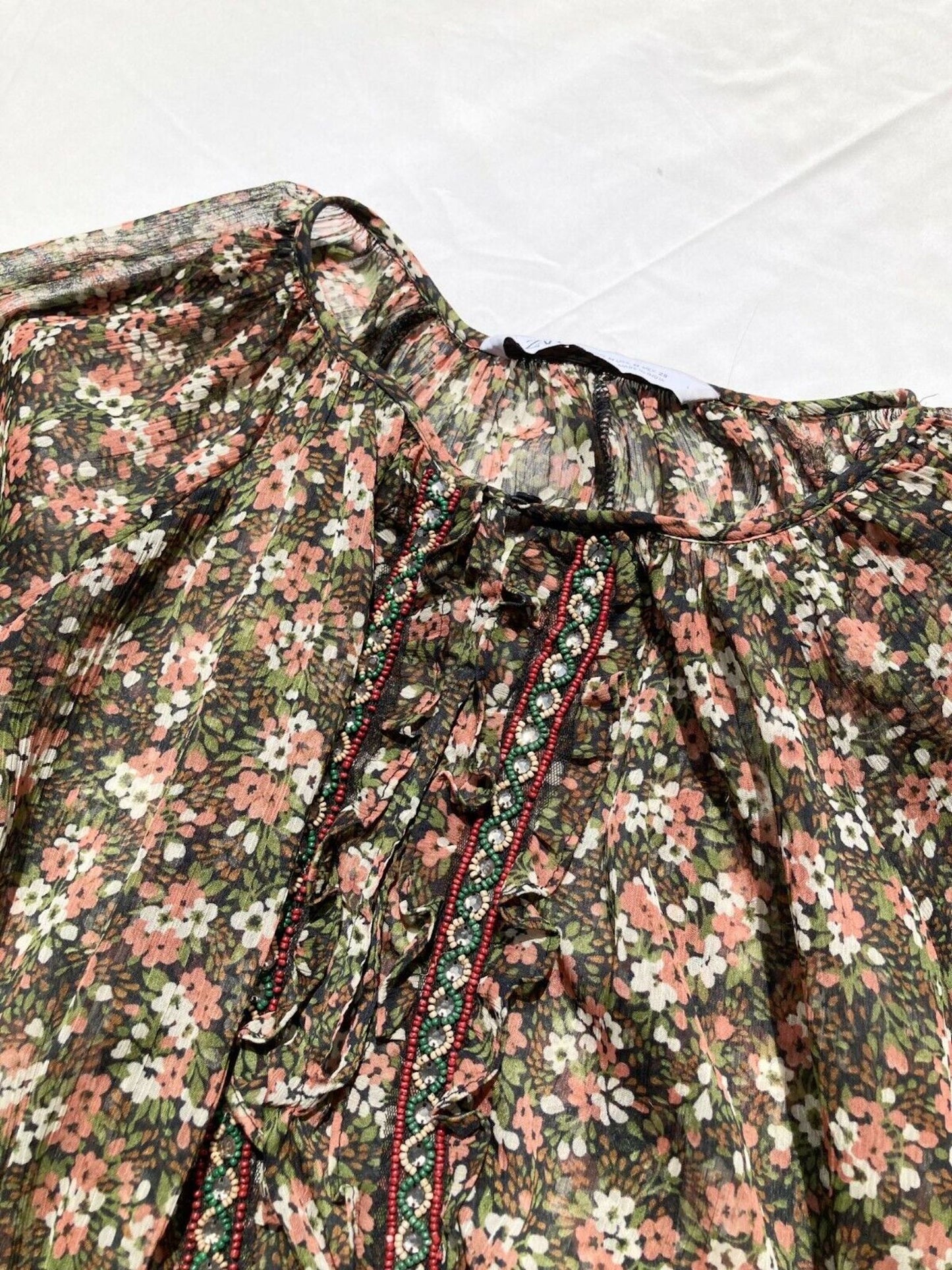 ZARA Floral Peasant Mini Dress, Size M - 4