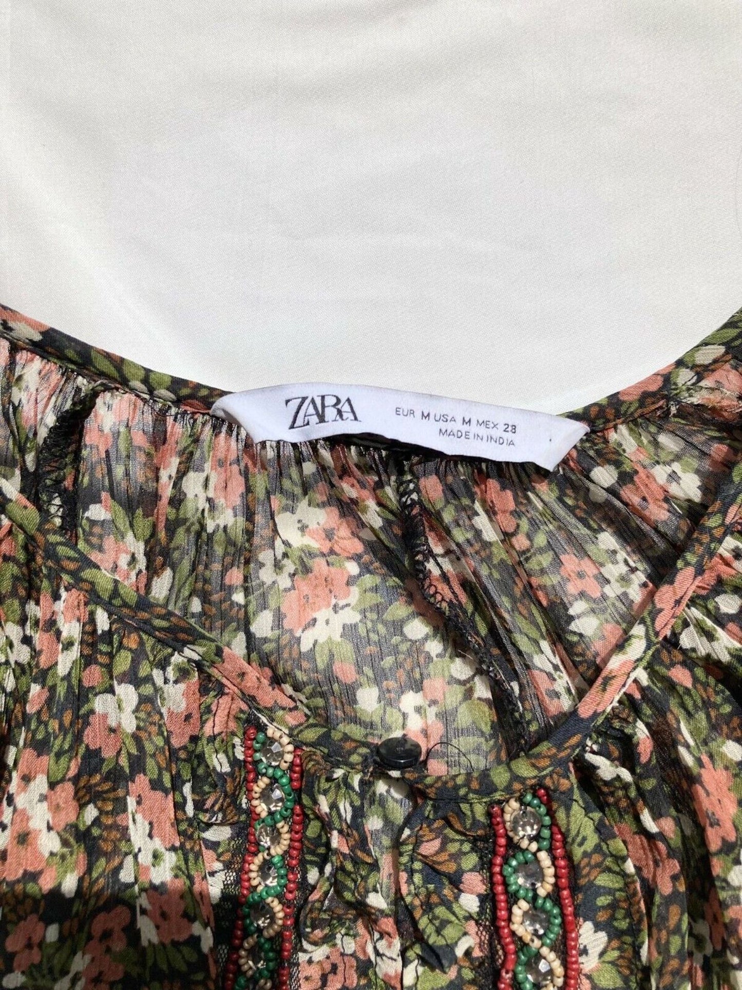 ZARA Floral Peasant Mini Dress, Size M - 5